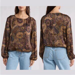 Nordstrom Melloday Floral Ruched Shoulder Bubble Hem Blouse - Size XS